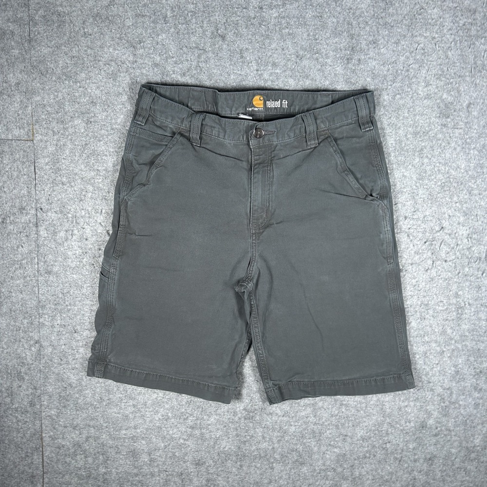 Carhartt Rugged Flex Rigby Shorts Mens 33(30x9) Grey Workwear Relaxed Fit Canvas